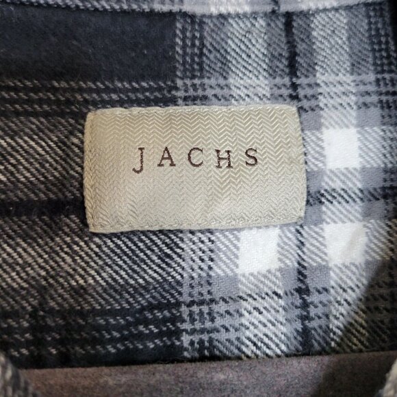 Jachs Men's XL Plaid Flannel Thick Button Front Shirt Black White - Picture 4 of 8
